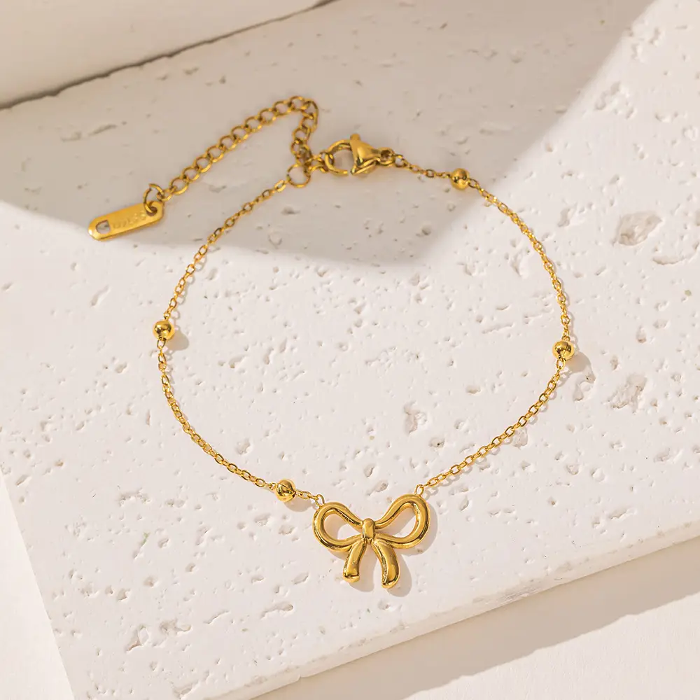 Gold Titanium Bow Necklace Set for Women - Image 2