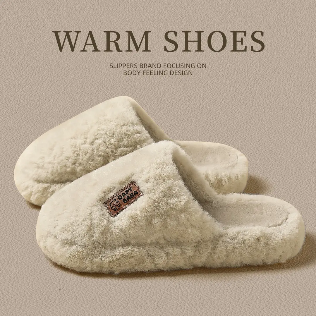 Women's Winter and Autumn Plush Cotton Slippers for Home, Non-Slip, Indoor, High-End, Warm, Plush, Thick-Soled Men's Cotton Slippers Wholesale - Image 5
