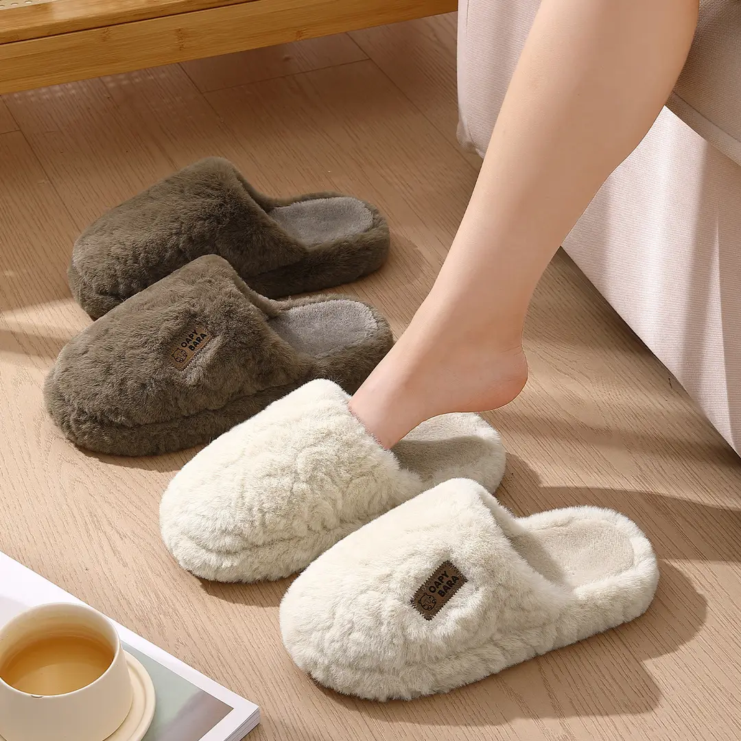 Women's Winter and Autumn Plush Cotton Slippers for Home, Non-Slip, Indoor, High-End, Warm, Plush, Thick-Soled Men's Cotton Slippers Wholesale - Image 8