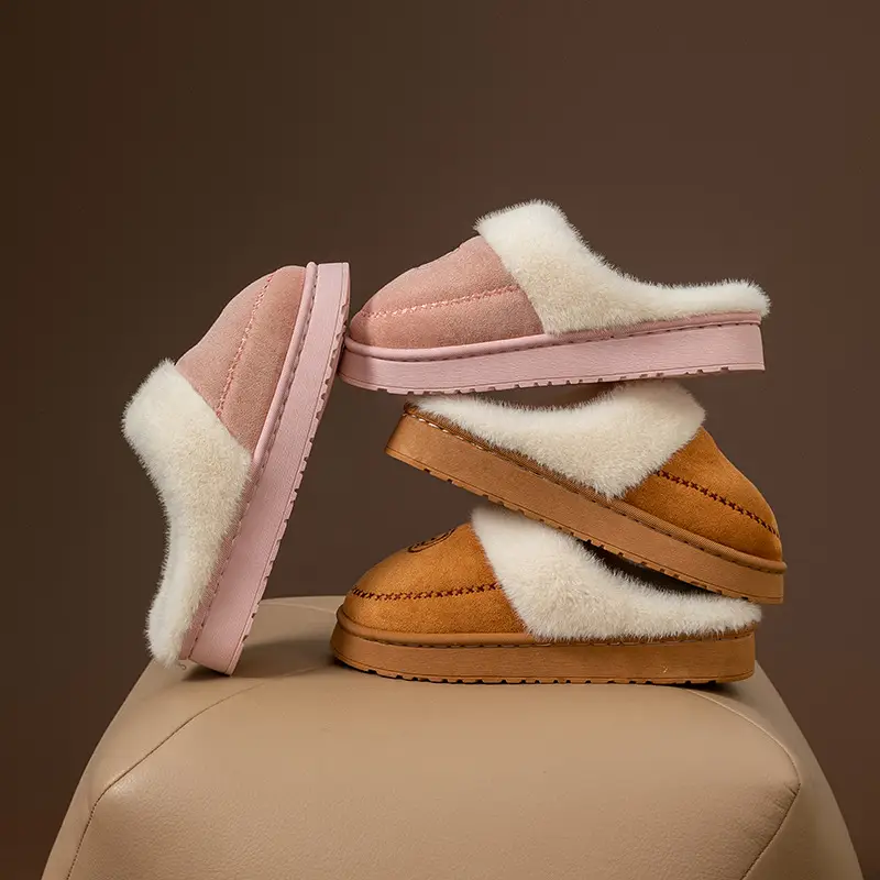 Fashionable Plush Cotton Slippers for Women, Autumn and Winter Indoor Home Thick-Soled Non-Slip Fleece-Lined Warm Cross-Border New Cotton Slippers