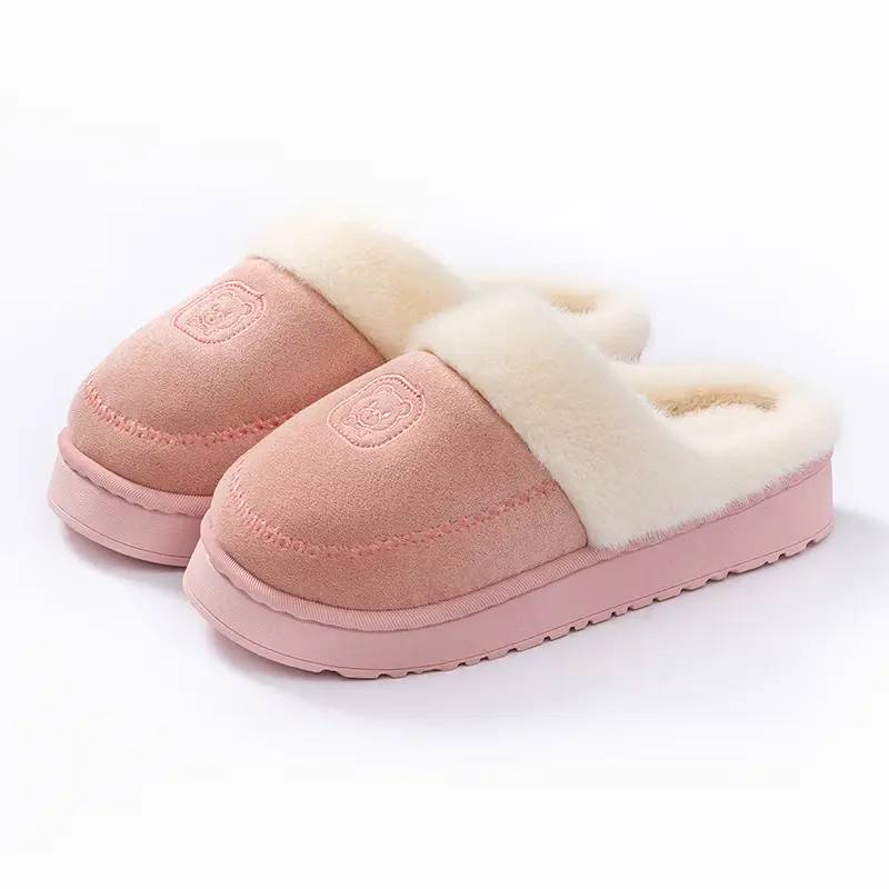 Fashionable Plush Cotton Slippers for Women, Autumn and Winter Indoor Home Thick-Soled Non-Slip Fleece-Lined Warm Cross-Border New Cotton Slippers