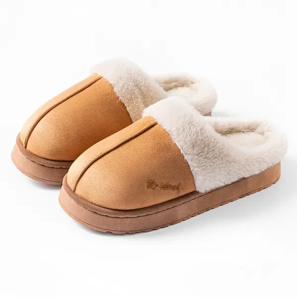 Fashionable Plush Cotton Slippers for Women, Autumn and Winter Indoor Home Thick-Soled Non-Slip Fleece-Lined Warm Cross-Border New Cotton Slippers
