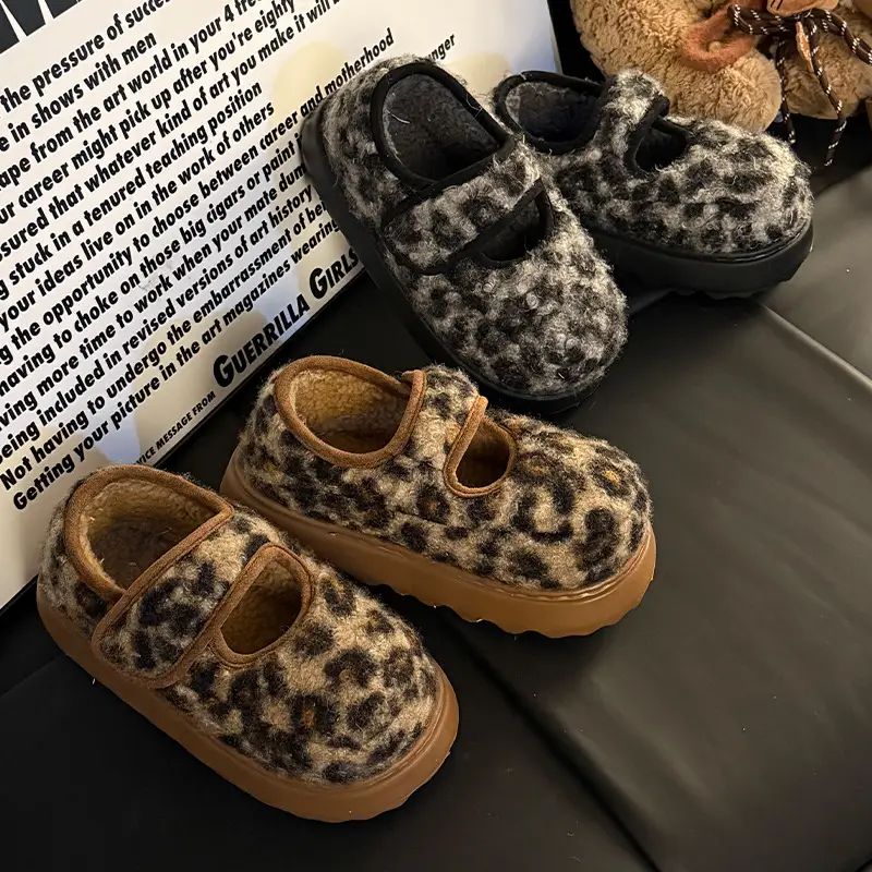 Retro Leopard Velcro Loafers Women Warm Thick Soled - Image 4