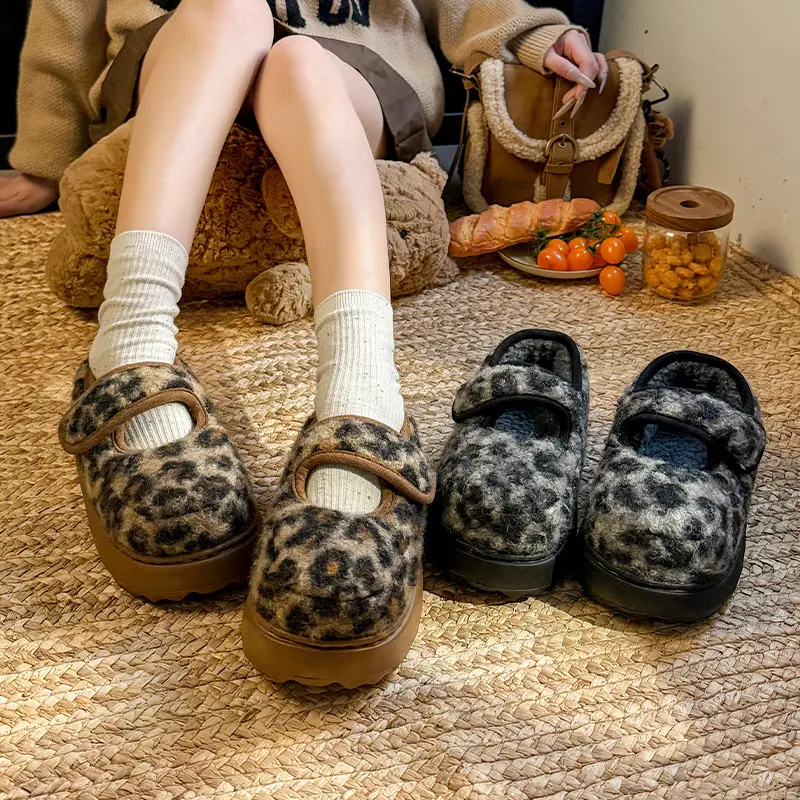 Retro Leopard Velcro Loafers Women Warm Thick Soled - Image 5