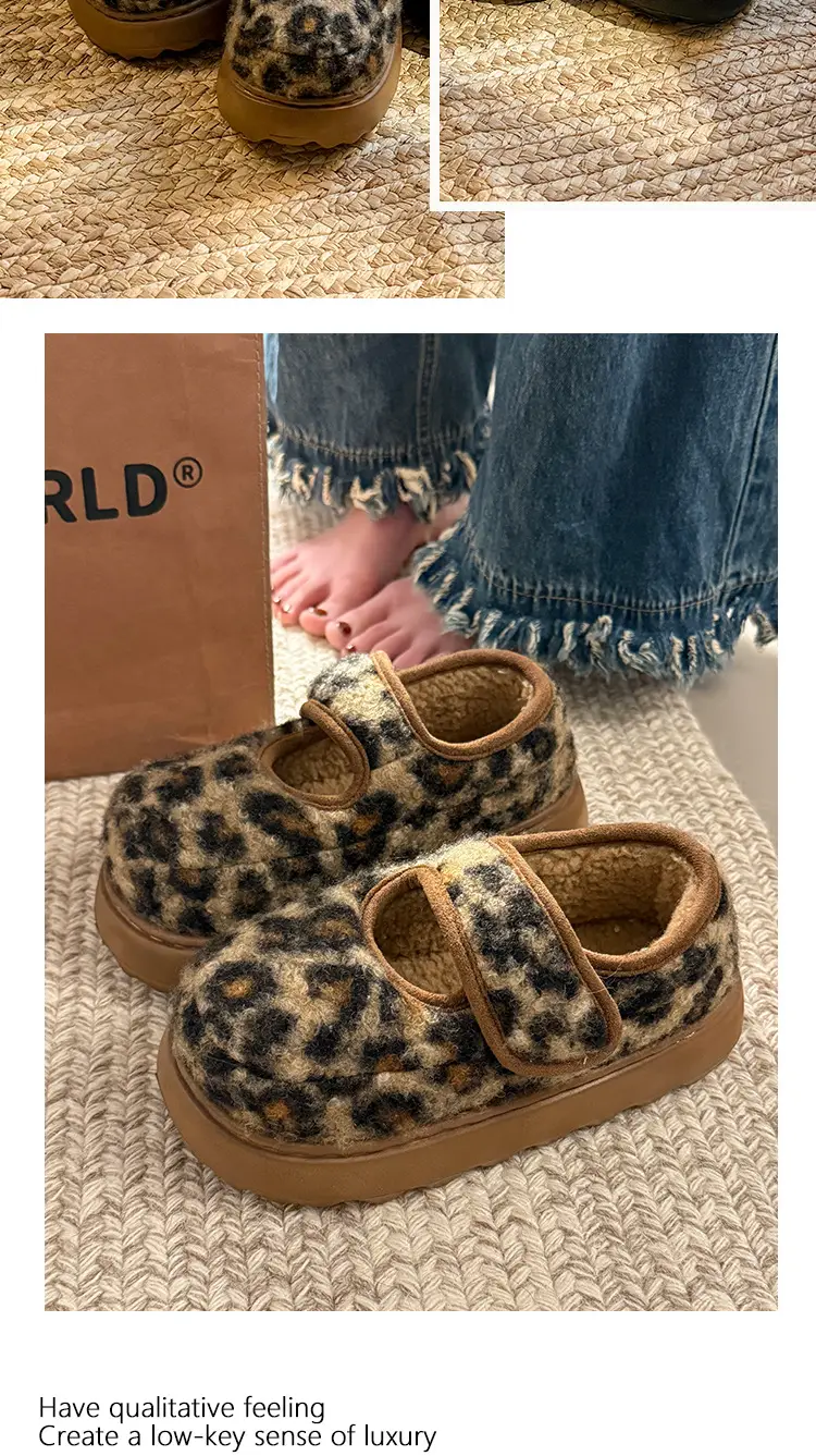 Retro Leopard Velcro Loafers Women Warm Thick Soled — feature 7