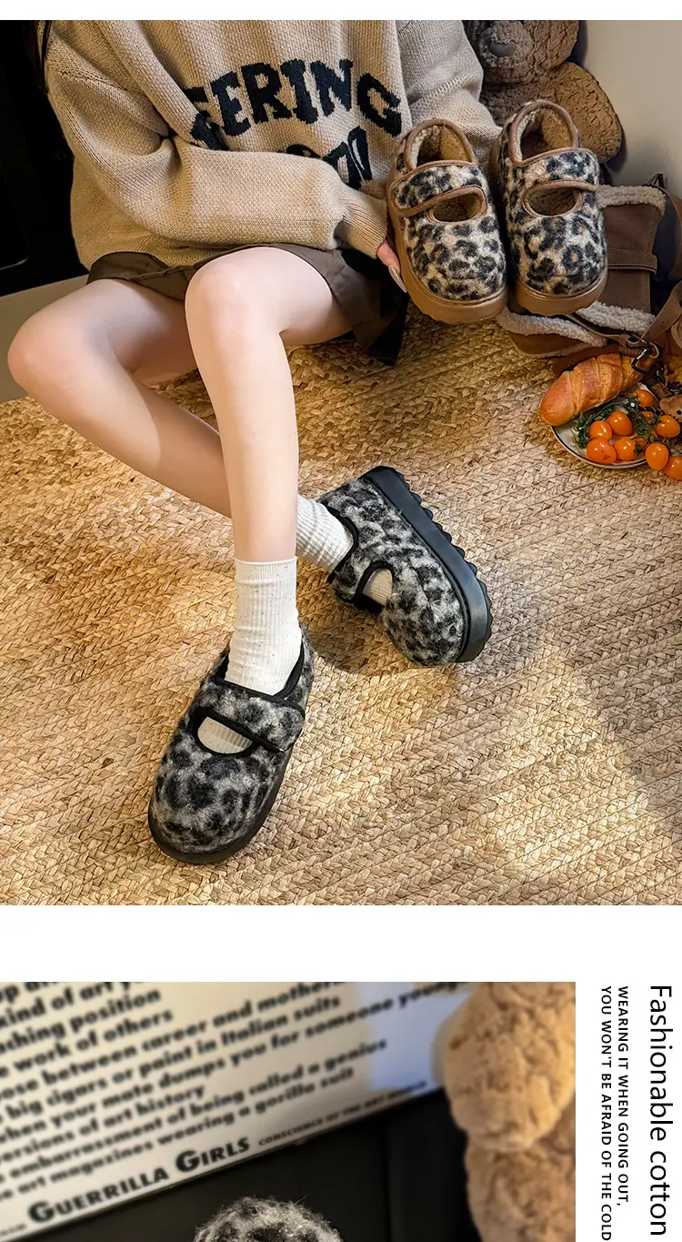 Retro Leopard Velcro Loafers Women Warm Thick Soled — feature 8