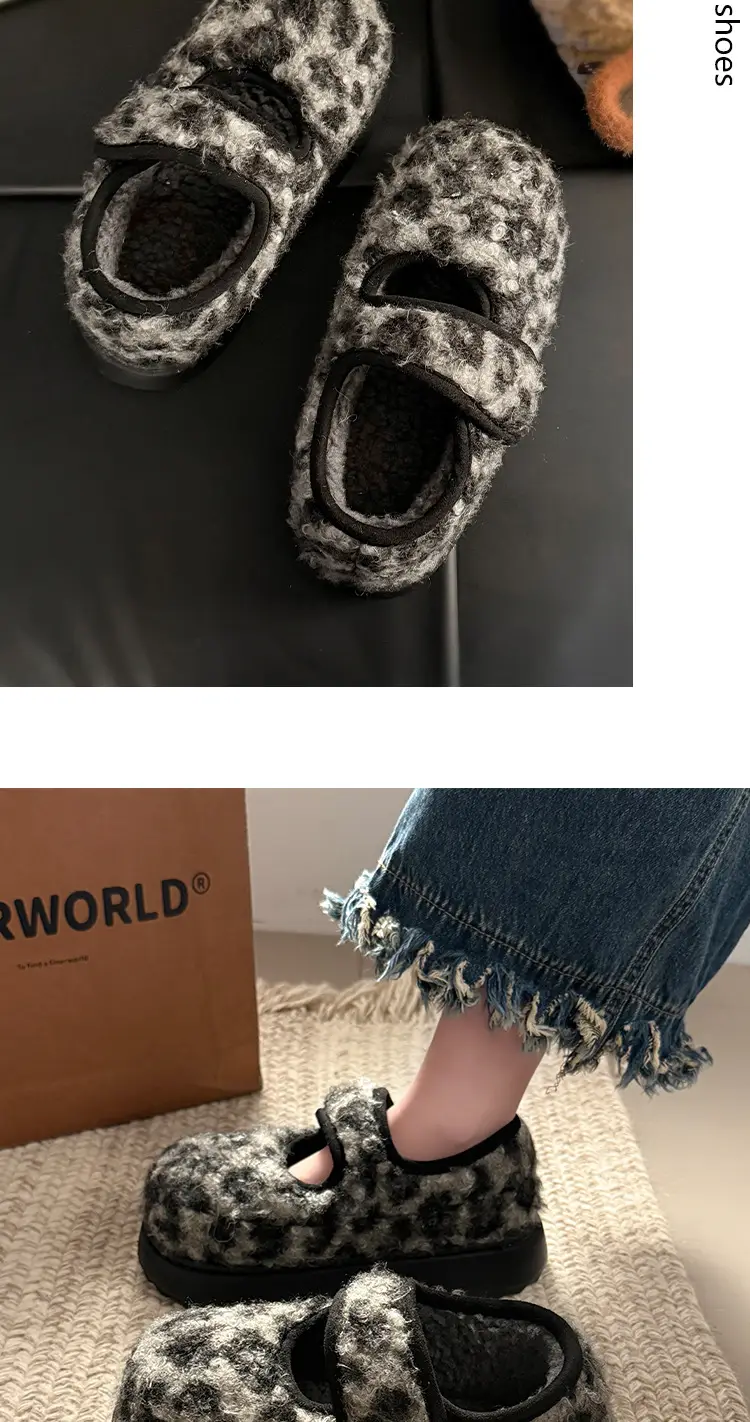 Retro Leopard Velcro Loafers Women Warm Thick Soled — feature 9