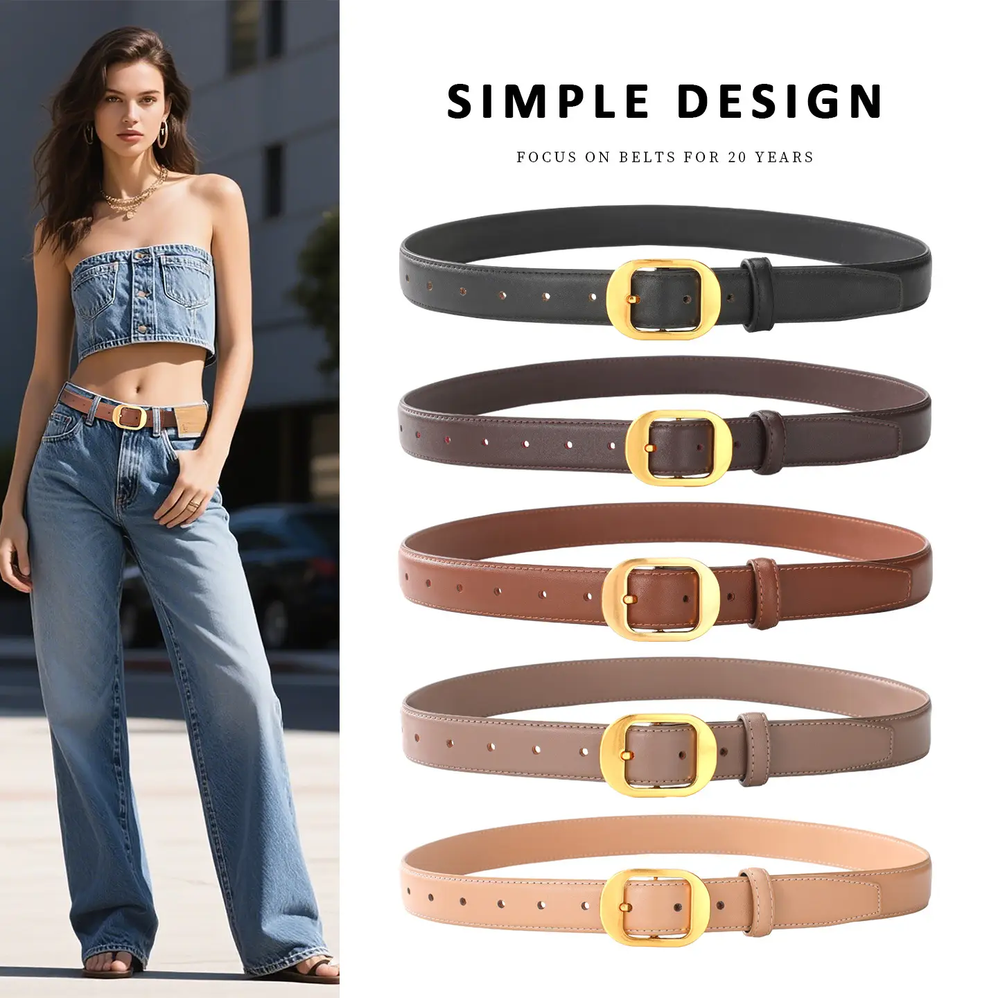 2025 Women's Cross-Border Cowhide Belt Simple Design