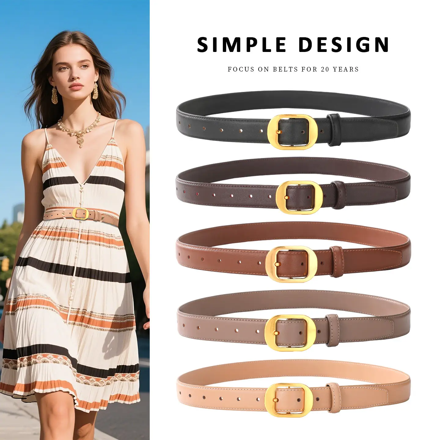 2025 Women's Cross-Border Cowhide Belt Simple Design