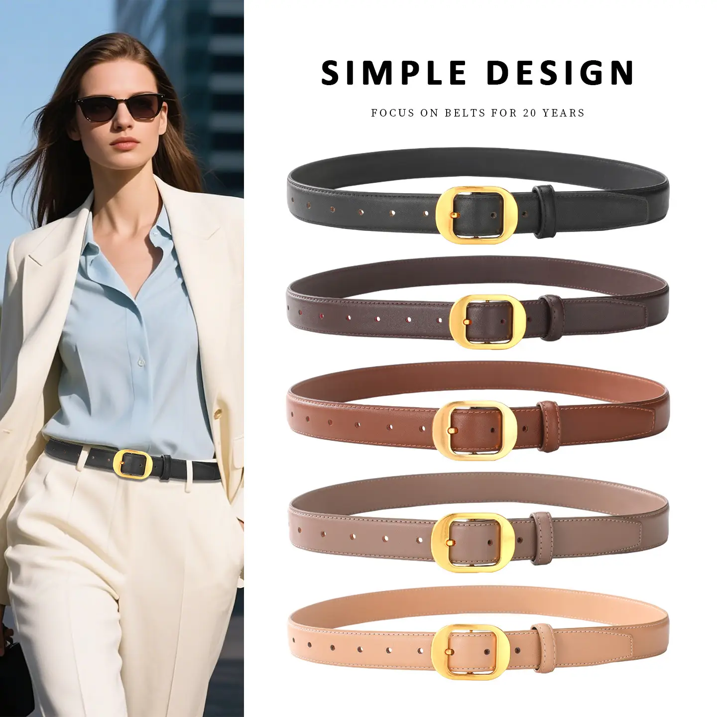 2025 Women's Cross-Border Cowhide Belt Simple Design