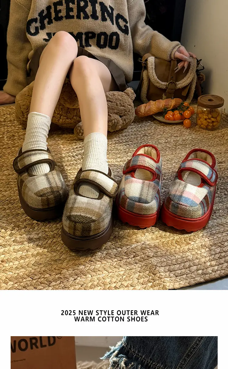Retro Plaid Velcro Mary Jane Shoes for Women — feature 8