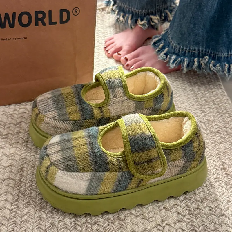 Retro Plaid Velcro Mary Jane Shoes for Women - Image 3