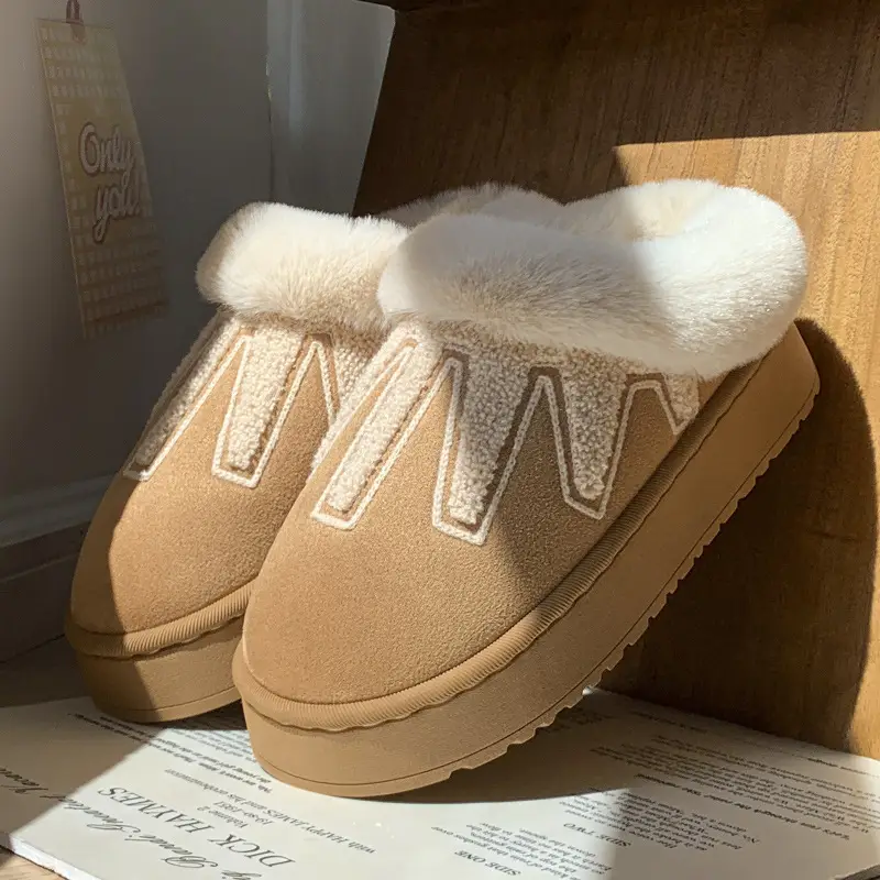 Women Fleece Lined Winter Slippers Black Height Increasing