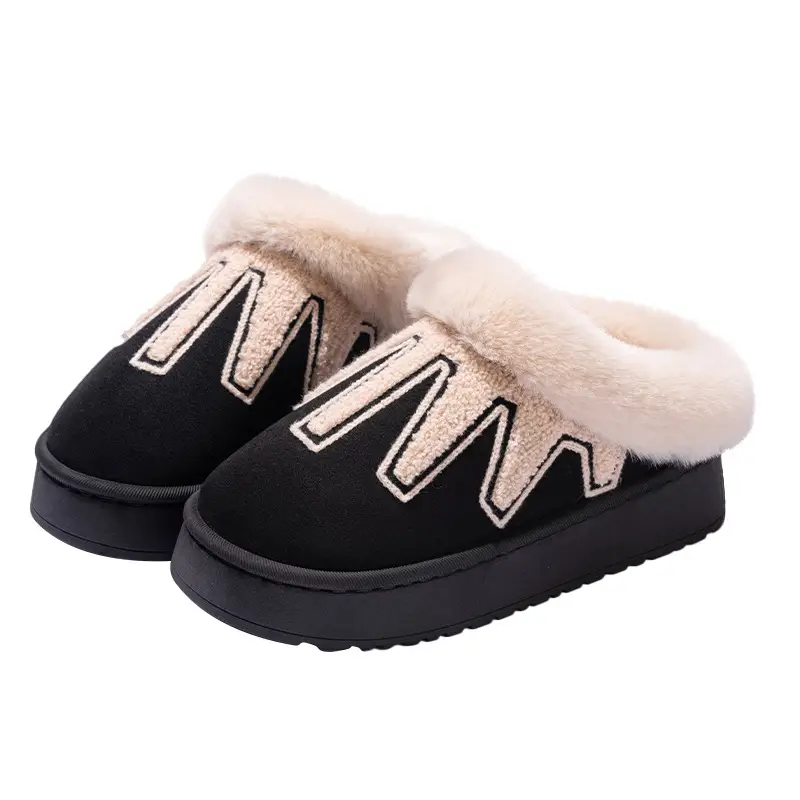 Women Fleece Lined Winter Slippers Black Height Increasing