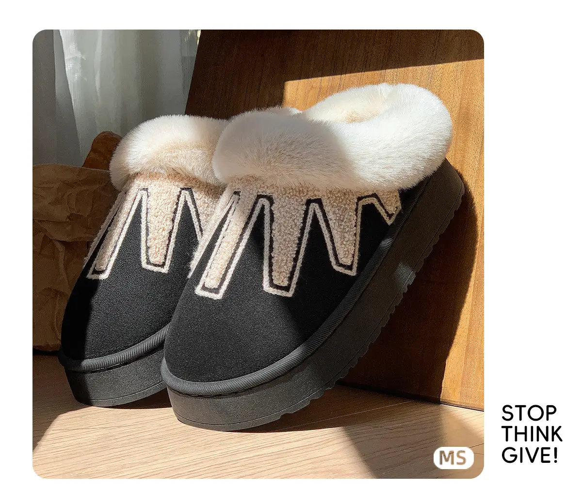 Women Fleece Lined Winter Slippers Black Height Increasing — feature 8