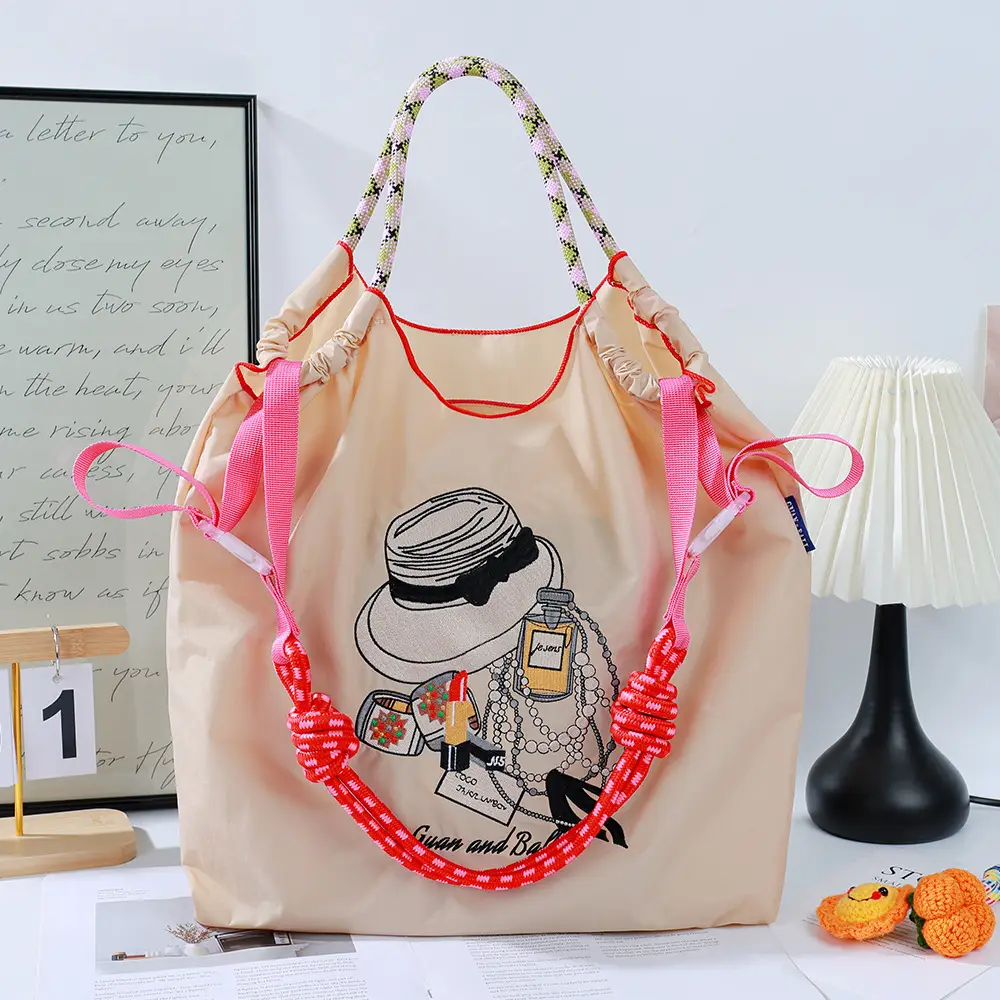 Embroidered Crossbody Bag Women Large Capacity Nylon Tote - Image 3