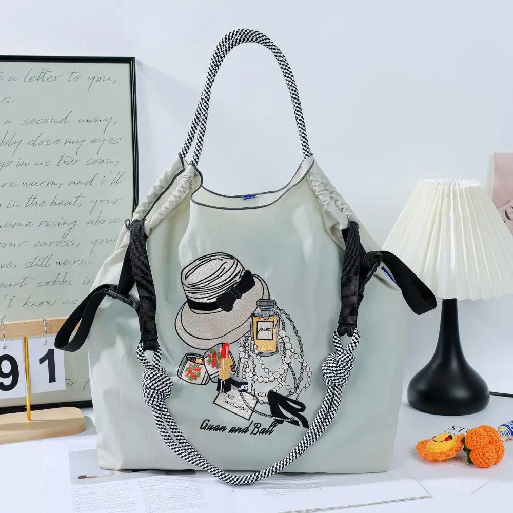 Embroidered Crossbody Bag Women Large Capacity Nylon Tote - Image 4