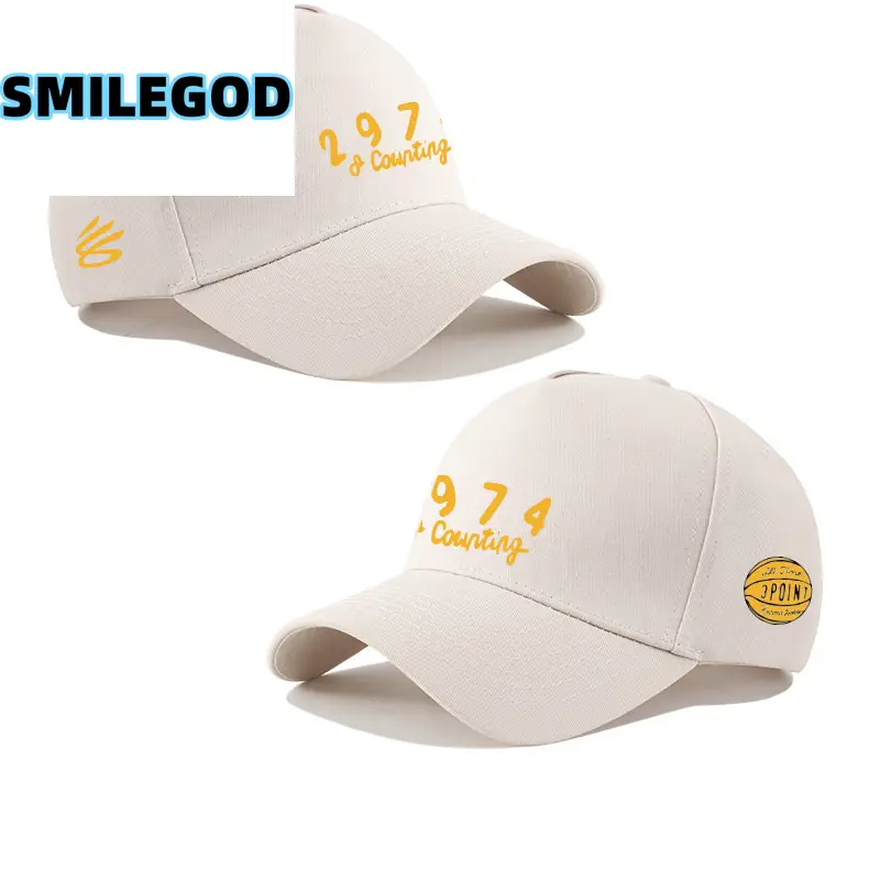 White 3 Point Cap with Gold 2974 Embroidery