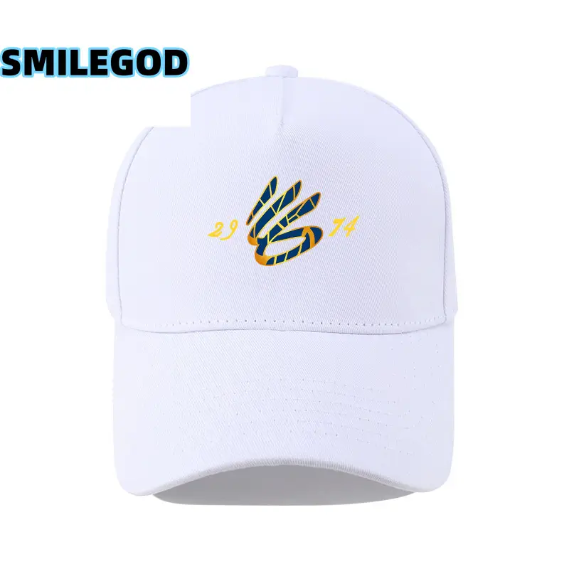 White 3 Point Cap with Gold 2974 Embroidery