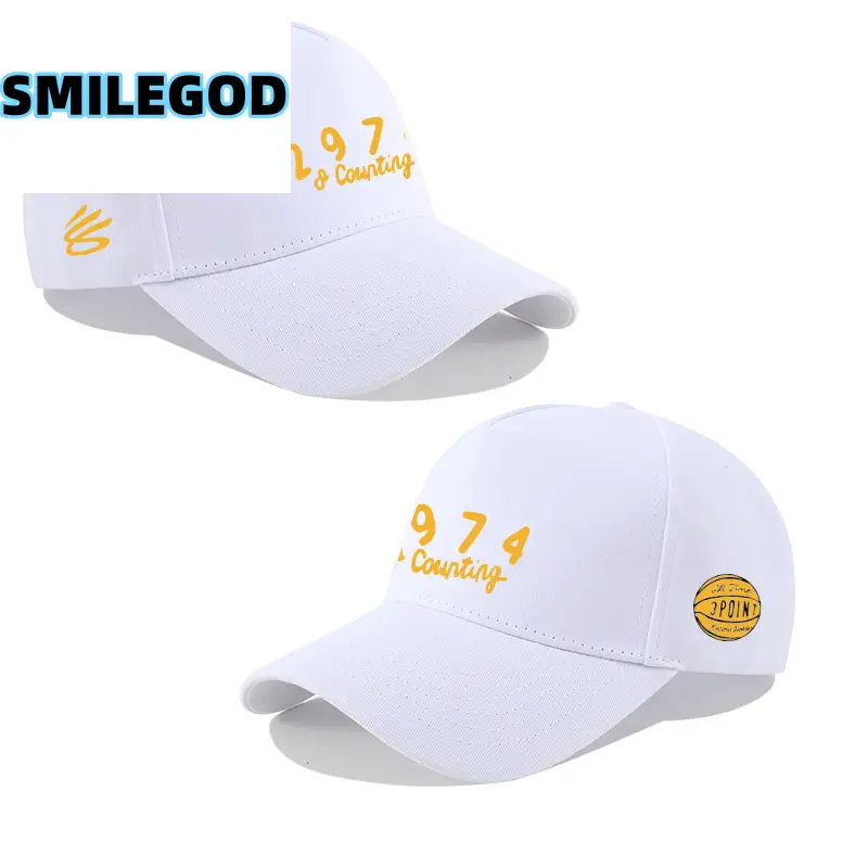White 3 Point Cap with Gold 2974 Embroidery