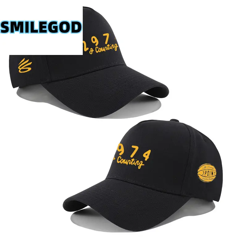 White 3 Point Cap with Gold 2974 Embroidery