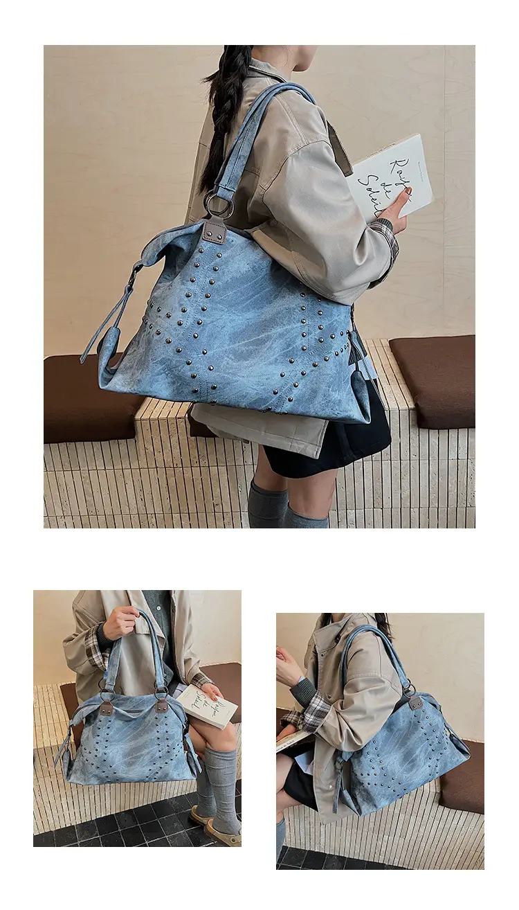 2025 Women's Rivet Shoulder Bag Large Capacity Brown — feature 12