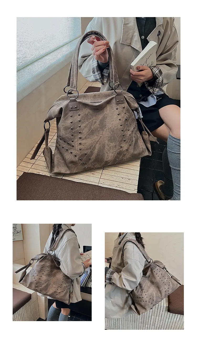 2025 Women's Rivet Shoulder Bag Large Capacity Brown — feature 13
