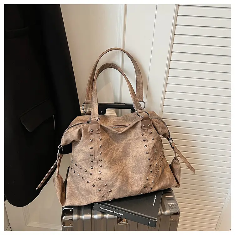 2025 Women's Rivet Shoulder Bag Large Capacity Brown — feature 26