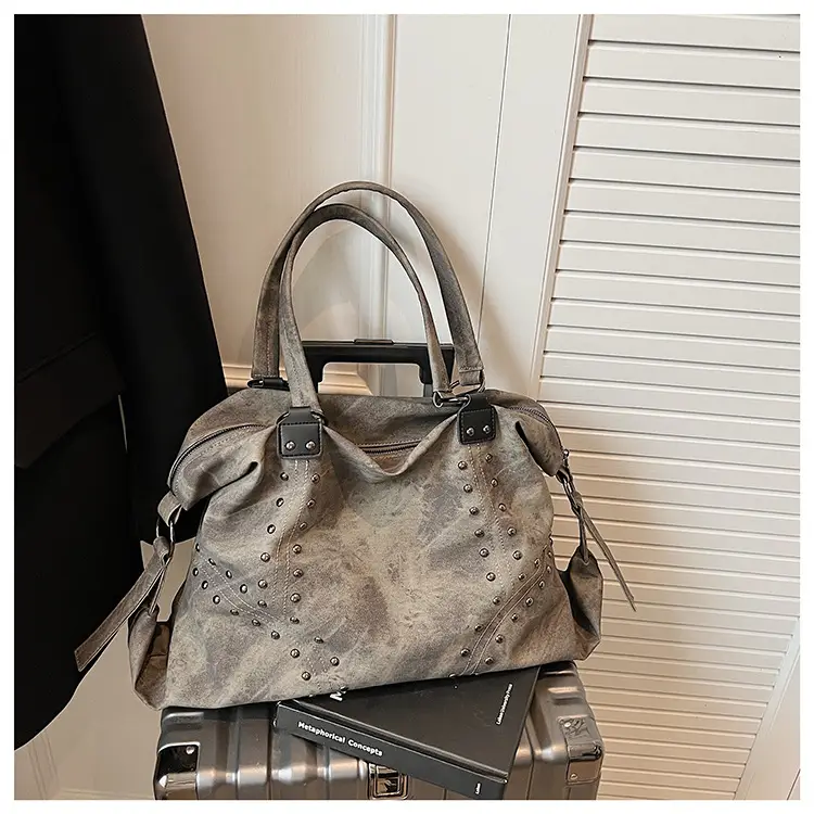 2025 Women's Rivet Shoulder Bag Large Capacity Brown — feature 27