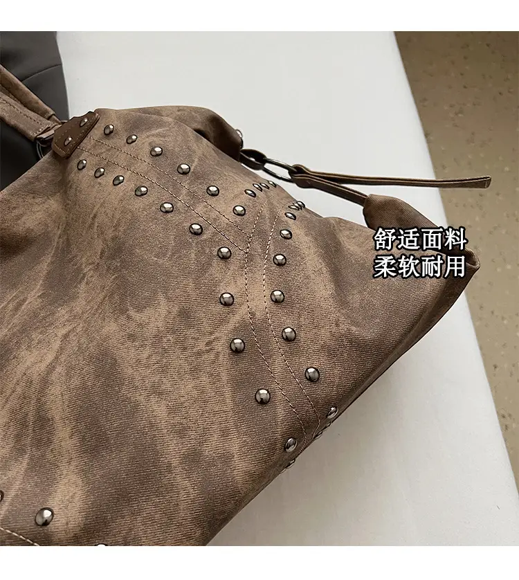 2025 Women's Rivet Shoulder Bag Large Capacity Brown — feature 6
