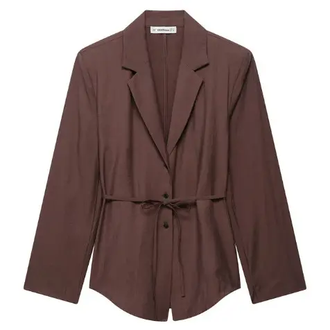 Brown Belted Jacket Shorts Suit for Women - Image 4