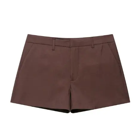 Brown Belted Jacket Shorts Suit for Women - Image 6