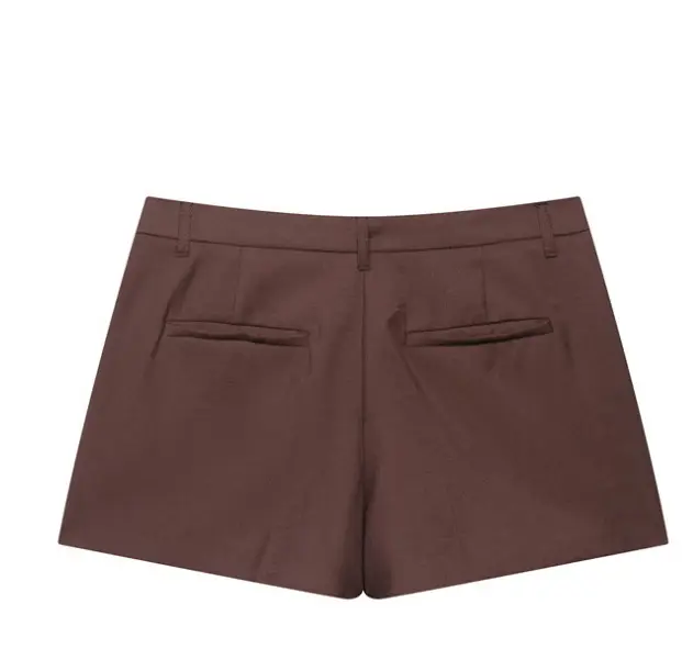 Brown Belted Jacket Shorts Suit for Women — feature 13