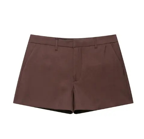 Brown Belted Jacket Shorts Suit for Women - Image 2