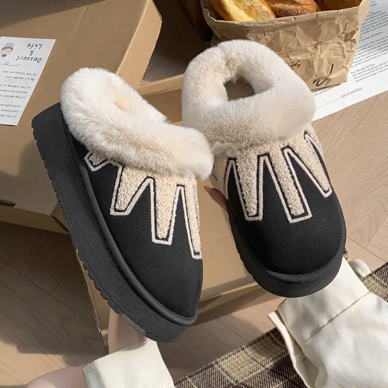 Cross-Border New Style Comfortable Home Warm Winter Embroidered Warm Cotton Slippers for Men and Women Couples Indoor Cotton Slippers Wholesale