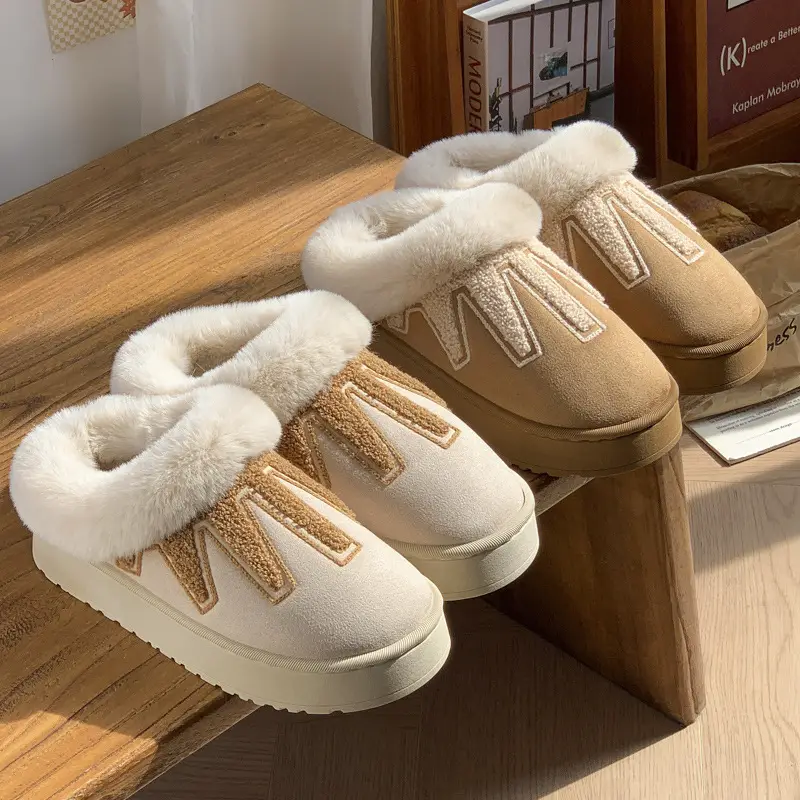 Cross-Border New Style Comfortable Home Warm Winter Embroidered Warm Cotton Slippers for Men and Women Couples Indoor Cotton Slippers Wholesale