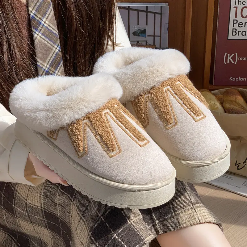 Cross-Border New Style Comfortable Home Warm Winter Embroidered Warm Cotton Slippers for Men and Women Couples Indoor Cotton Slippers Wholesale