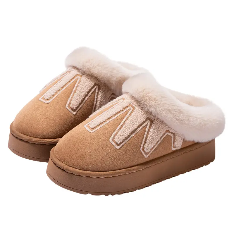 Cross-Border New Style Comfortable Home Warm Winter Embroidered Warm Cotton Slippers for Men and Women Couples Indoor Cotton Slippers Wholesale