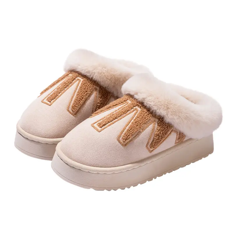 Cross-Border New Style Comfortable Home Warm Winter Embroidered Warm Cotton Slippers for Men and Women Couples Indoor Cotton Slippers Wholesale