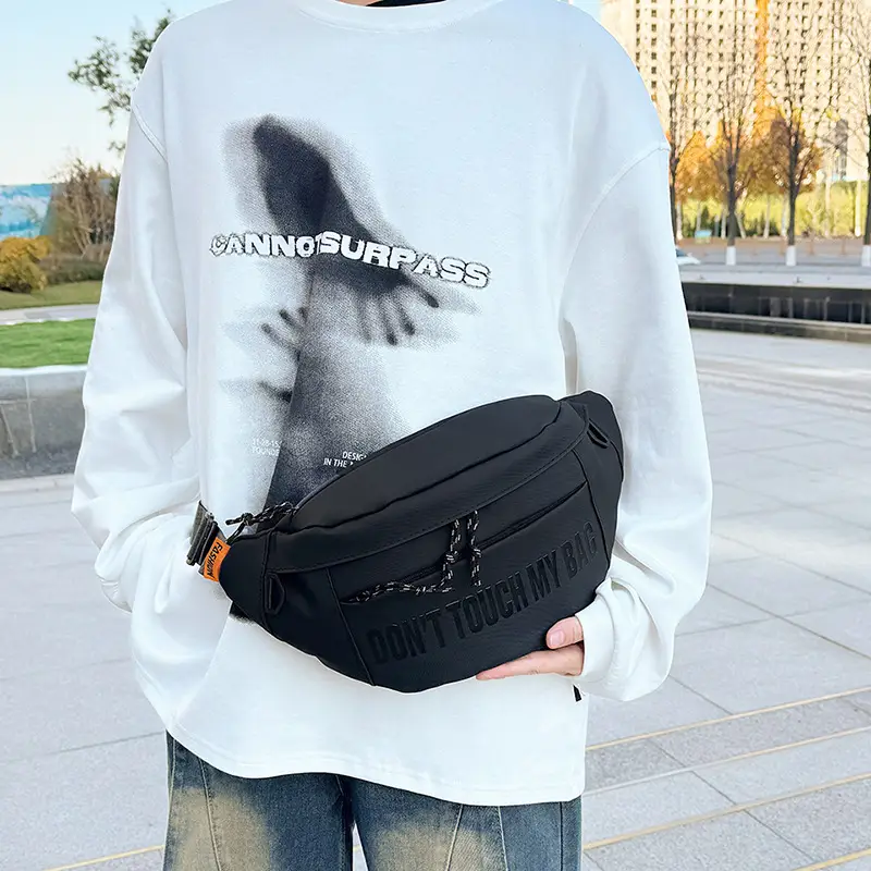 Men's Black Crossbody Bag with "DON'T TOUCH MY BAR" Design