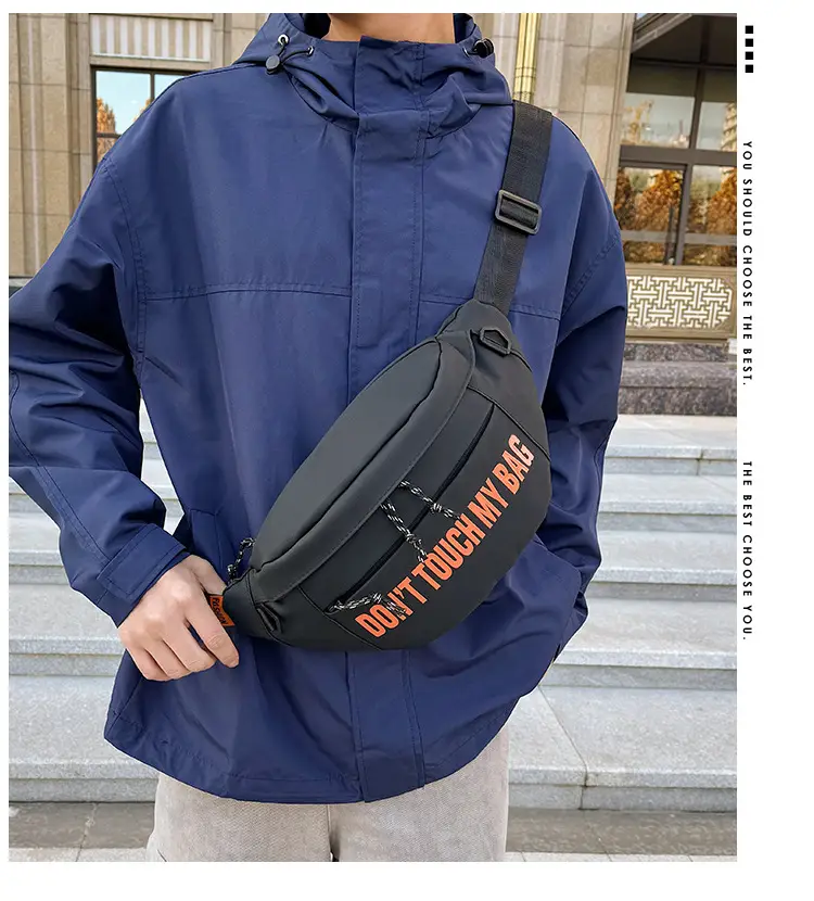 Men's Black Crossbody Bag with "DON'T TOUCH MY BAR" Design — feature 1