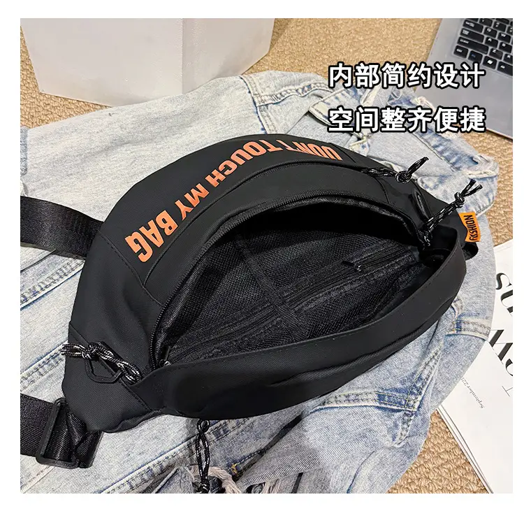 Men's Black Crossbody Bag with "DON'T TOUCH MY BAR" Design — feature 10