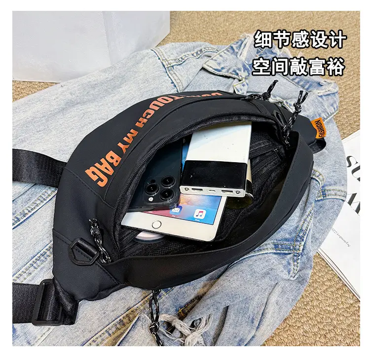 Men's Black Crossbody Bag with "DON'T TOUCH MY BAR" Design — feature 11