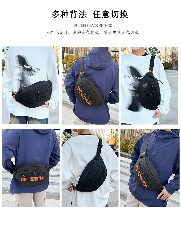 Men's Black Crossbody Bag with "DON'T TOUCH MY BAR" Design — feature 12