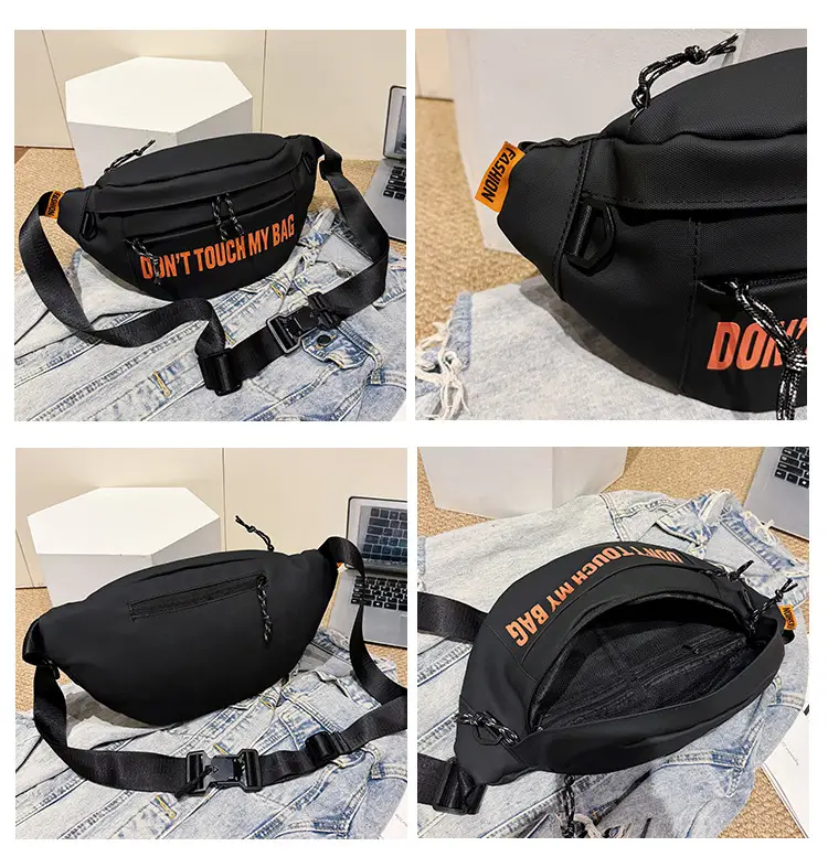 Men's Black Crossbody Bag with "DON'T TOUCH MY BAR" Design — feature 13