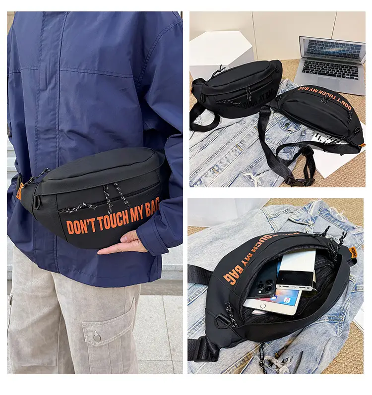 Men's Black Crossbody Bag with "DON'T TOUCH MY BAR" Design — feature 5