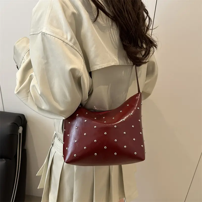 White Rivet Crossbody Bag Women Office Commute