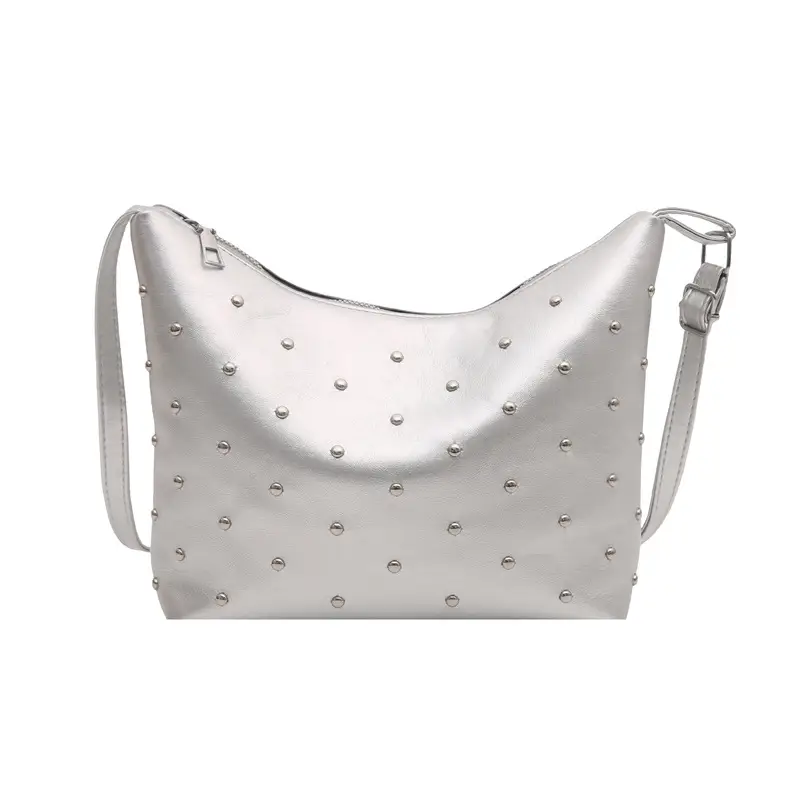 White Rivet Crossbody Bag Women Office Commute