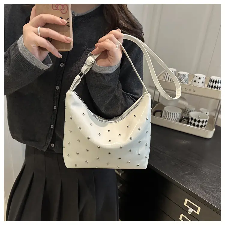 White Rivet Crossbody Bag Women Office Commute — feature 10