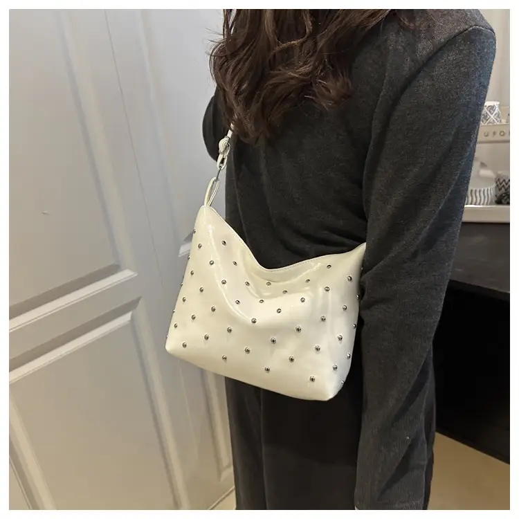 White Rivet Crossbody Bag Women Office Commute — feature 11